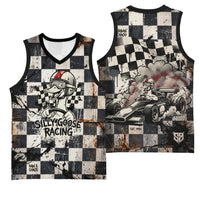 Silly Goose Racing Motorsport Basketball Jersey Vintage Distressed Checkered Flag - Cartoon Race Car