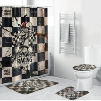 Silly Goose Racing Motorsport Bathroom Set Vintage Distressed Checkered Flag - Cartoon Race Car