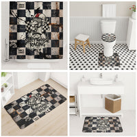 Silly Goose Racing Motorsport Bathroom Set Vintage Distressed Checkered Flag - Cartoon Race Car