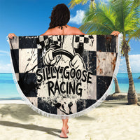 Silly Goose Racing Motorsport Beach Blanket Vintage Distressed Checkered Flag - Cartoon Race Car
