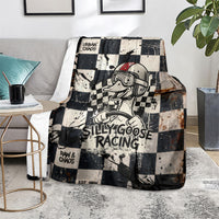 Silly Goose Racing Motorsport Blanket Vintage Distressed Checkered Flag - Cartoon Race Car