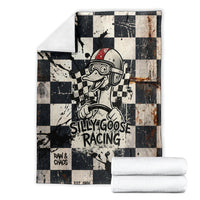 Silly Goose Racing Motorsport Blanket Vintage Distressed Checkered Flag - Cartoon Race Car