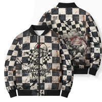 Silly Goose Racing Motorsport Bomber Puffer Jacket Vintage Distressed Checkered Flag - Cartoon Race Car