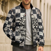 Silly Goose Racing Motorsport Bomber Puffer Jacket Vintage Distressed Checkered Flag - Cartoon Race Car