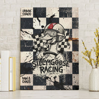 Silly Goose Racing Motorsport Canvas Wall Art Vintage Distressed Checkered Flag - Cartoon Race Car