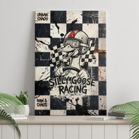 Silly Goose Racing Motorsport Canvas Wall Art Vintage Distressed Checkered Flag - Cartoon Race Car