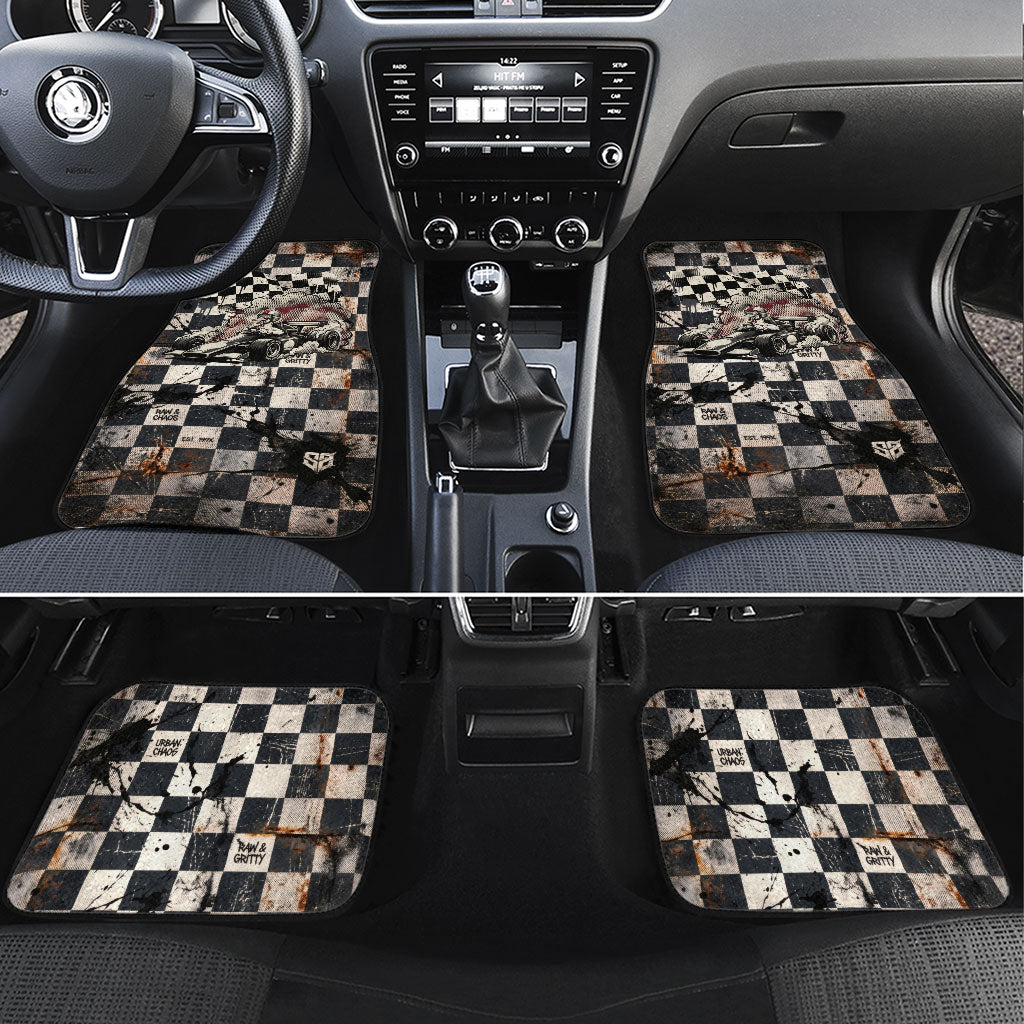 Silly Goose Racing Motorsport Car Mats Vintage Distressed Checkered Flag - Cartoon Race Car