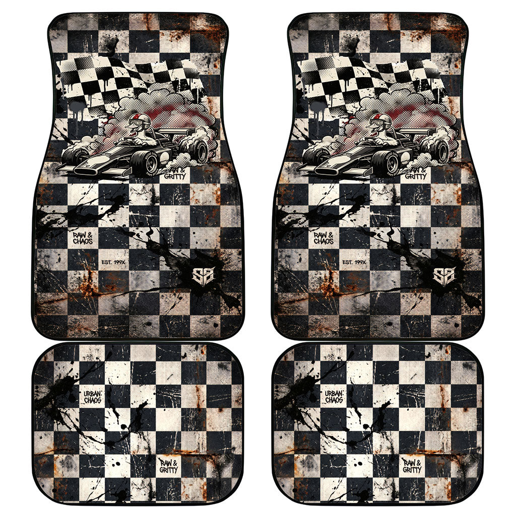 Silly Goose Racing Motorsport Car Mats Vintage Distressed Checkered Flag - Cartoon Race Car