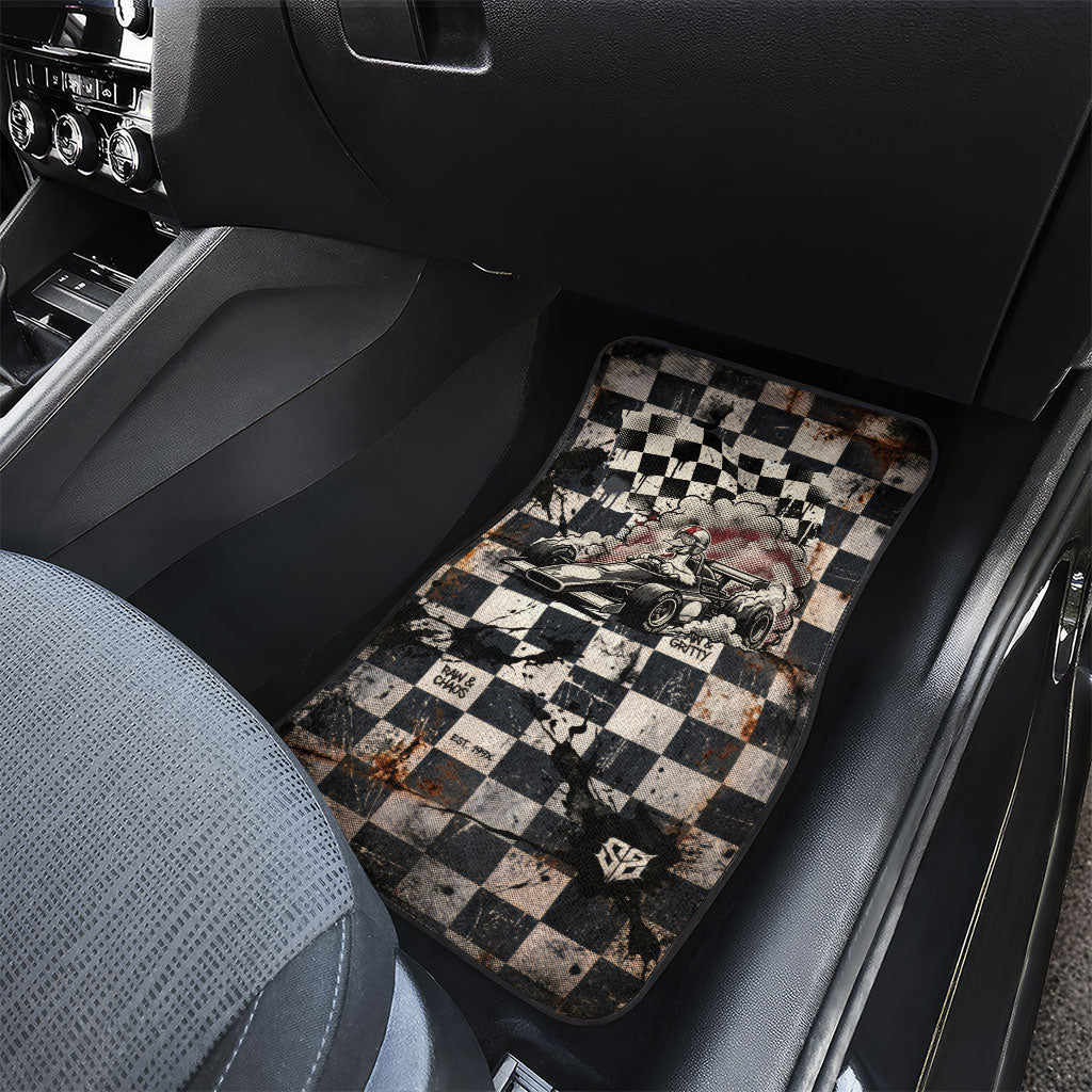 Silly Goose Racing Motorsport Car Mats Vintage Distressed Checkered Flag - Cartoon Race Car