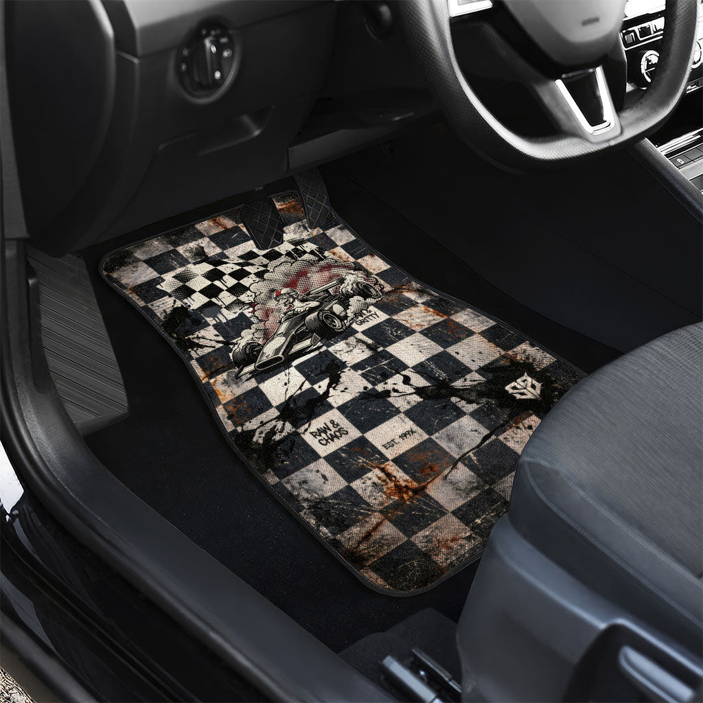 Silly Goose Racing Motorsport Car Mats Vintage Distressed Checkered Flag - Cartoon Race Car