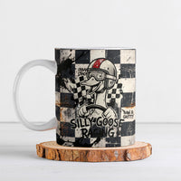 Silly Goose Racing Motorsport Ceramic Mug Vintage Distressed Checkered Flag - Cartoon Race Car