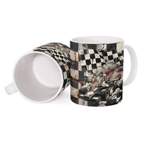 Silly Goose Racing Motorsport Ceramic Mug Vintage Distressed Checkered Flag - Cartoon Race Car