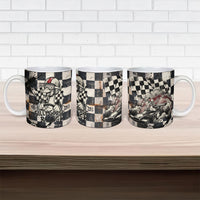 Silly Goose Racing Motorsport Ceramic Mug Vintage Distressed Checkered Flag - Cartoon Race Car