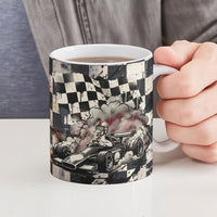 Silly Goose Racing Motorsport Ceramic Mug Vintage Distressed Checkered Flag - Cartoon Race Car