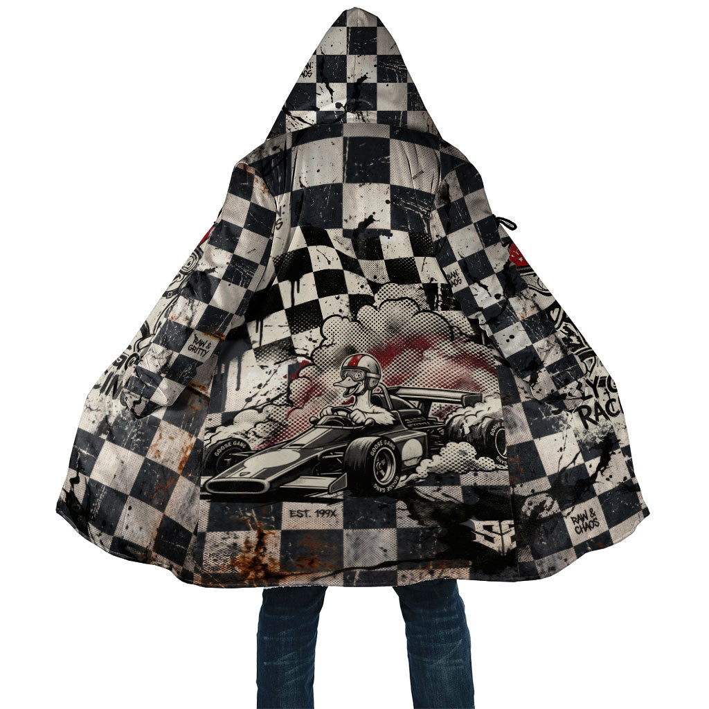 Silly Goose Racing Motorsport Cloak Vintage Distressed Checkered Flag - Cartoon Race Car