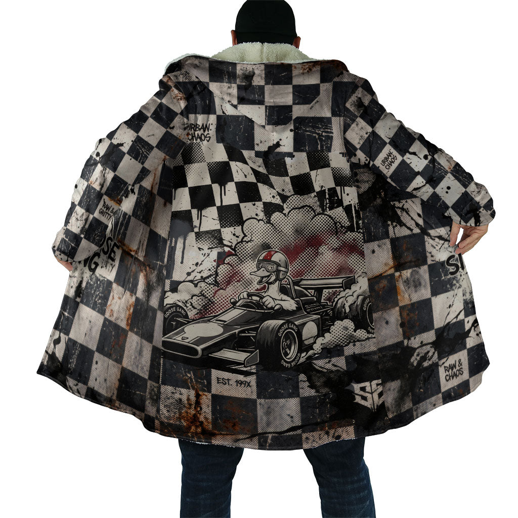 Silly Goose Racing Motorsport Cloak Vintage Distressed Checkered Flag - Cartoon Race Car
