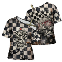 Silly Goose Racing Motorsport Cross Shoulder Shirt Vintage Distressed Checkered Flag - Cartoon Race Car