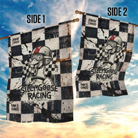 Silly Goose Racing Motorsport Garden Flag Vintage Distressed Checkered Flag - Cartoon Race Car
