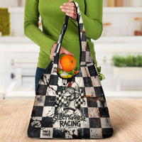 Silly Goose Racing Motorsport Grocery Bag Vintage Distressed Checkered Flag - Cartoon Race Car