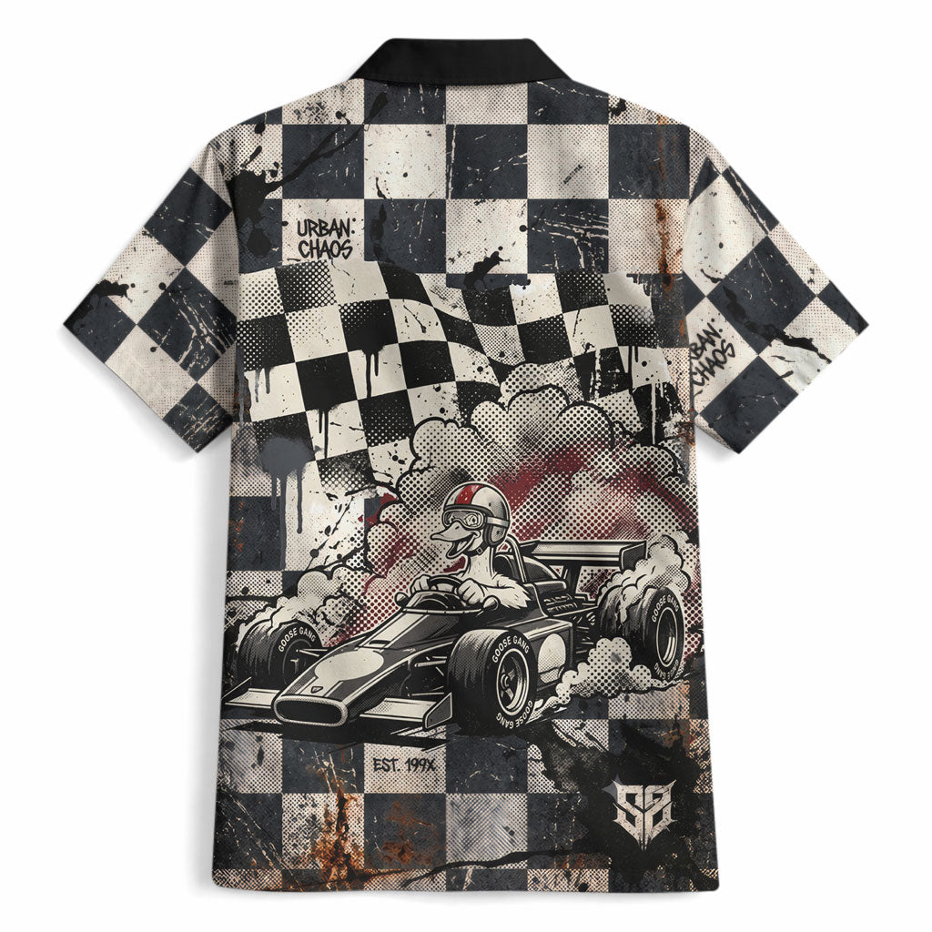 Silly Goose Racing Motorsport Hawaiian Shirt Vintage Distressed Checkered Flag - Cartoon Race Car