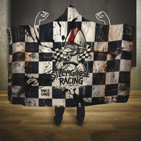 Silly Goose Racing Motorsport Hooded Blanket Vintage Distressed Checkered Flag - Cartoon Race Car