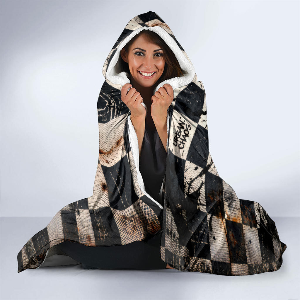 Silly Goose Racing Motorsport Hooded Blanket Vintage Distressed Checkered Flag - Cartoon Race Car