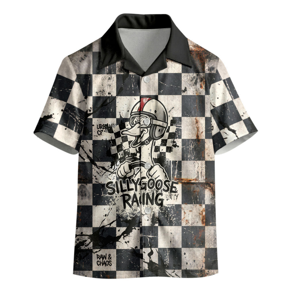 Silly Goose Racing Motorsport Kid Hawaiian Shirt Vintage Distressed Checkered Flag - Cartoon Race Car