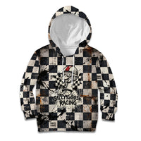 Silly Goose Racing Motorsport Kid Hoodie Vintage Distressed Checkered Flag - Cartoon Race Car