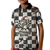 Silly Goose Racing Motorsport Kid Polo Shirt Vintage Distressed Checkered Flag - Cartoon Race Car