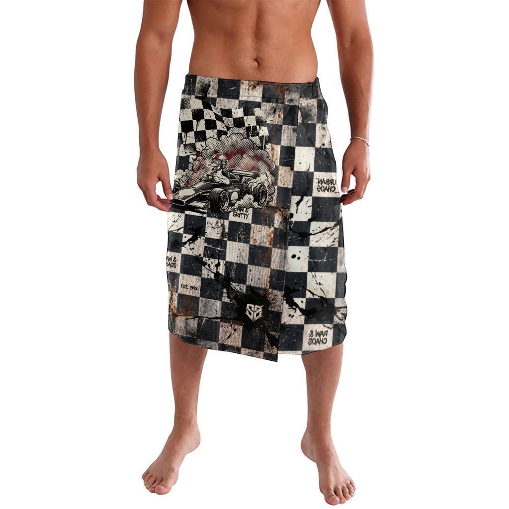 Silly Goose Racing Motorsport Lavalava Vintage Distressed Checkered Flag - Cartoon Race Car