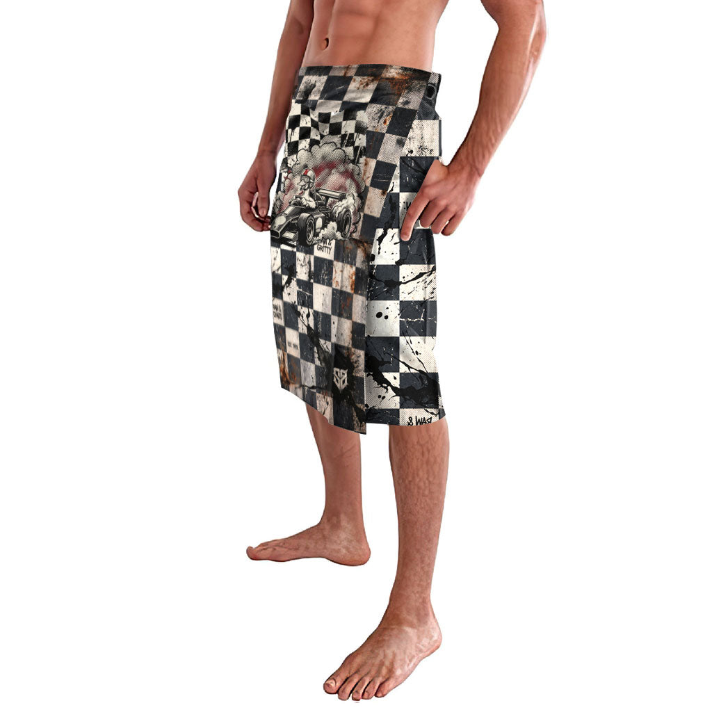 Silly Goose Racing Motorsport Lavalava Vintage Distressed Checkered Flag - Cartoon Race Car