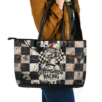 Silly Goose Racing Motorsport Leather Tote Bag Vintage Distressed Checkered Flag - Cartoon Race Car