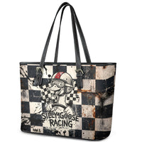 Silly Goose Racing Motorsport Leather Tote Bag Vintage Distressed Checkered Flag - Cartoon Race Car