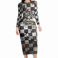 Silly Goose Racing Motorsport Long Sleeve Bodycon Dress Vintage Distressed Checkered Flag - Cartoon Race Car