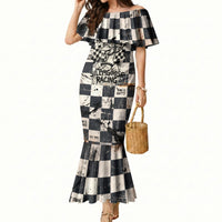 Silly Goose Racing Motorsport Mermaid Dress Vintage Distressed Checkered Flag - Cartoon Race Car