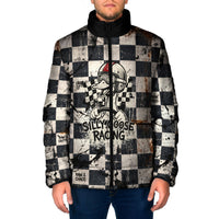 Silly Goose Racing Motorsport Padded Jacket Vintage Distressed Checkered Flag - Cartoon Race Car