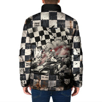 Silly Goose Racing Motorsport Padded Jacket Vintage Distressed Checkered Flag - Cartoon Race Car