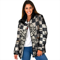 Silly Goose Racing Motorsport Padded Jacket Vintage Distressed Checkered Flag - Cartoon Race Car