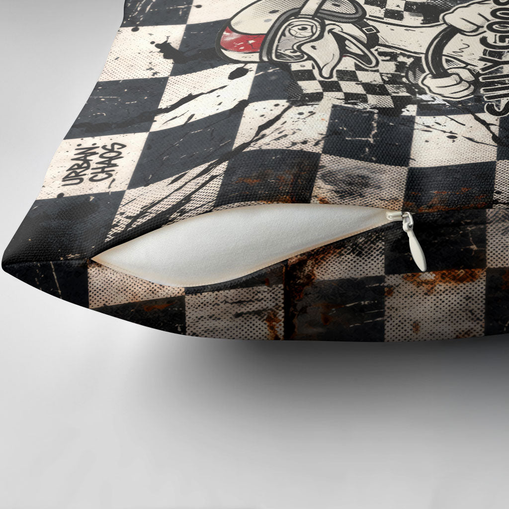 Silly Goose Racing Motorsport Pillow Cover Vintage Distressed Checkered Flag - Cartoon Race Car