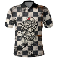 Silly Goose Racing Motorsport Polo Shirt Vintage Distressed Checkered Flag - Cartoon Race Car