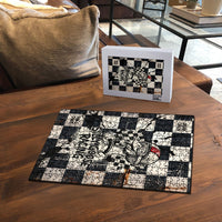 Silly Goose Racing Motorsport Puzzle Vintage Distressed Checkered Flag - Cartoon Race Car