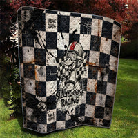 Silly Goose Racing Motorsport Quilt Vintage Distressed Checkered Flag - Cartoon Race Car
