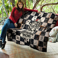 Silly Goose Racing Motorsport Quilt Vintage Distressed Checkered Flag - Cartoon Race Car