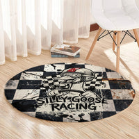 Silly Goose Racing Motorsport Round Carpet Vintage Distressed Checkered Flag - Cartoon Race Car