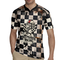 Silly Goose Racing Motorsport Rugby Jersey Vintage Distressed Checkered Flag - Cartoon Race Car