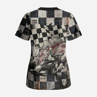 Silly Goose Racing Motorsport Scrub Top Vintage Distressed Checkered Flag - Cartoon Race Car