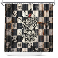 Silly Goose Racing Motorsport Shower Curtain Vintage Distressed Checkered Flag - Cartoon Race Car