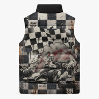 Silly Goose Racing Motorsport Sleeveless Puffer Jacket Vintage Distressed Checkered Flag - Cartoon Race Car