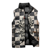 Silly Goose Racing Motorsport Sleeveless Puffer Jacket Vintage Distressed Checkered Flag - Cartoon Race Car