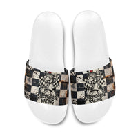 Silly Goose Racing Motorsport Slide Sandals Vintage Distressed Checkered Flag - Cartoon Race Car